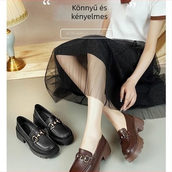 Női bőrből készült vastag talpú loaferek, új modell, brit stílus, ultra puhák, slip-on, sarokmagasság 6–8 cm
