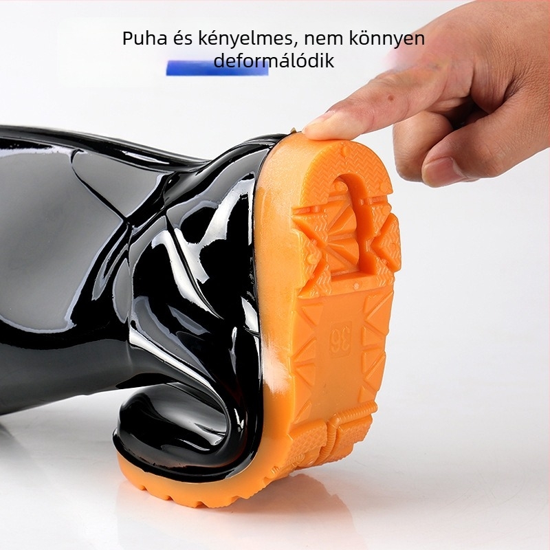 Fekete női esőcsizma középmagas, vízálló, vastag PVC, kültéri munkához