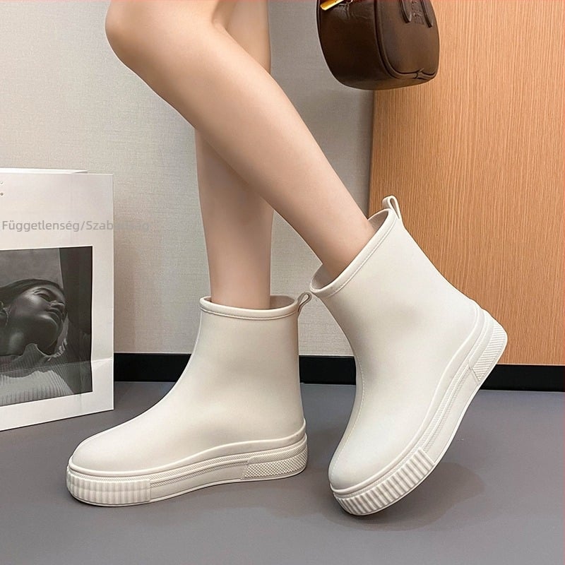 Női esőcsizma vádlit körül érő, fleece béléssel, meleg, vízálló, csúszásmentes, vastag talppal, kényelmes és tartós