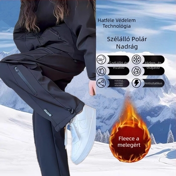 Női fleece-béléssel bélelt túranadrág, egyenes szabású, szél- és vízálló, őszi–téli szezonra, szabadidős outdoor viselet