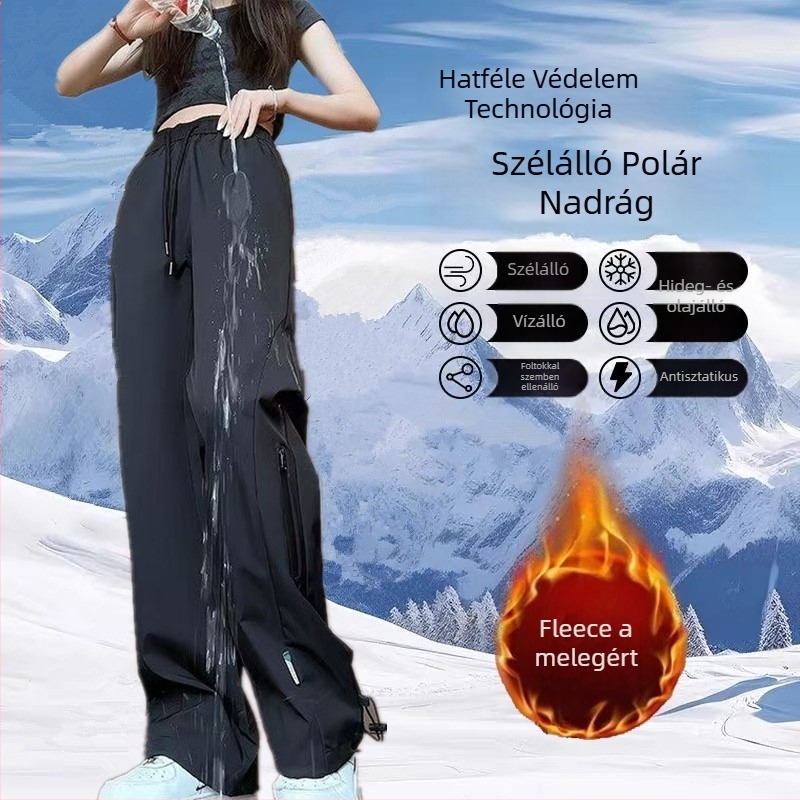 Női fleece-béléssel bélelt túranadrág, egyenes szabású, szél- és vízálló, őszi–téli szezonra, szabadidős outdoor viselet