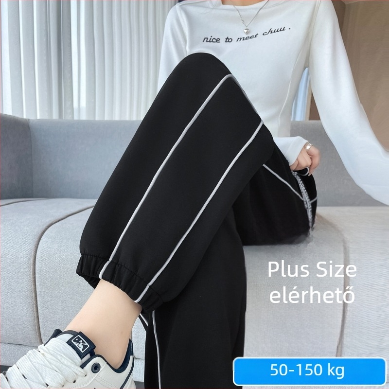 Pluszméretű női nadrágok tavasz–őszre, új stílus, laza vágás, karcsúsító hatás, sportos–szabadidő nadrág