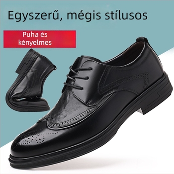 Férfi brogues cipő, brit stílusú üzleti és casual viselethez, valódi bőr, lélegző, esküvői vőlegénynek