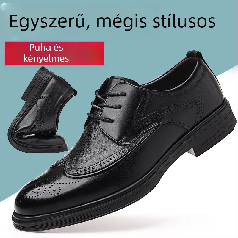 Férfi brogues cipő, brit stílusú üzleti és casual viselethez, valódi bőr, lélegző, esküvői vőlegénynek