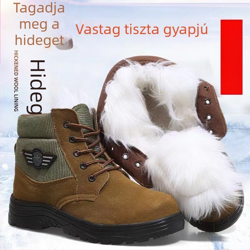 Férfi téli gyapjú csizma vastag belsésű, meleg és csúszásmentes talppal