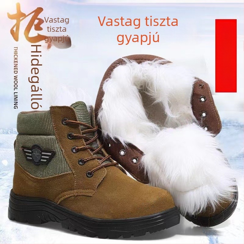 Férfi téli gyapjú csizma vastag belsésű, meleg és csúszásmentes talppal