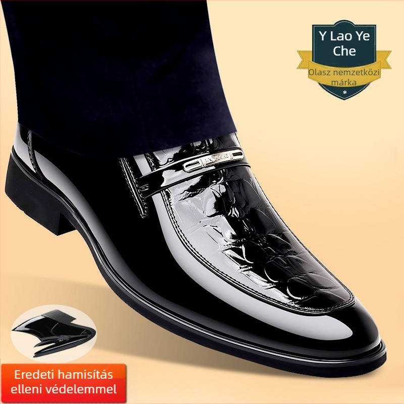 Férfi bőrcipő krokodil bőr mintával, slip-on, lélegző, hegyes orrú, alacsony profil, üzleti és esküvői viselet, gumitalp