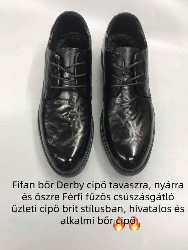 Férfi derby cipő, tehénbőr, fűzős, csúszásmentes, üzleti/alkalmi, brit stílus, retro gravírozott minta
