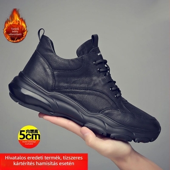Férfi bőrcipő magasságot növelő talppal, brogues stílus, téli, mindennapi viselet