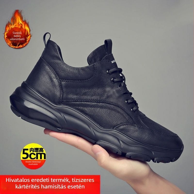 Férfi bőrcipő magasságot növelő talppal, brogues stílus, téli, mindennapi viselet