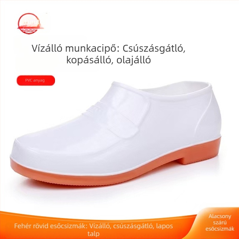 Lutai alacsony szárú fehér esőcsizma élelmiszeripari használatra, PVC konyhai csizma, vízálló és olajálló