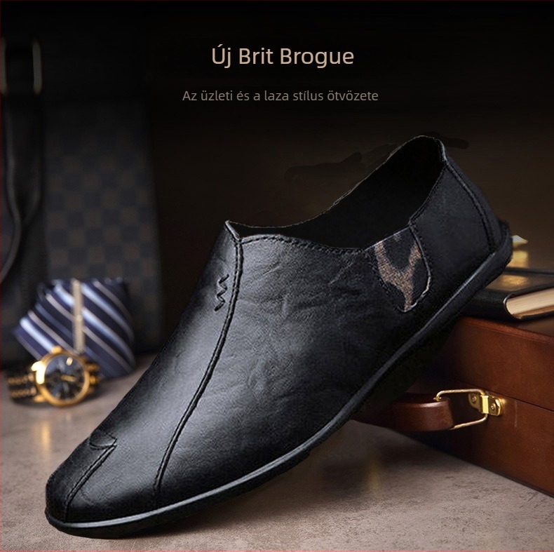 2023 tavaszi férfi slip-on loaferok bőrből, casual, négy évszakos, koreai stílus, brit stílus