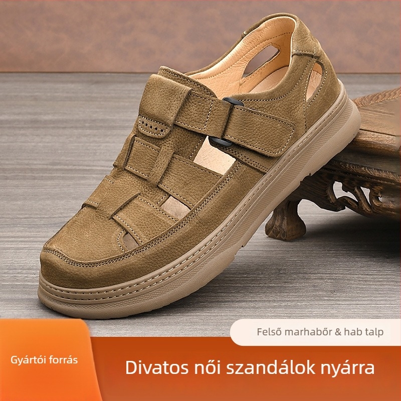 Férfi bőrszandál, nyári légáteresztő, első osztályú marhabőrből, puha talp, kivágott dizájn, könnyű hétköznapi cipő