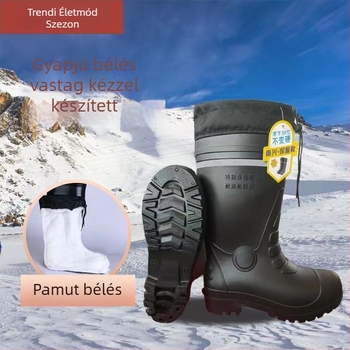 Férfi téli PVC esőcsizma meleg bélés és juhbőr belsővel, vízálló, csúszásmentes, melegen tartó
