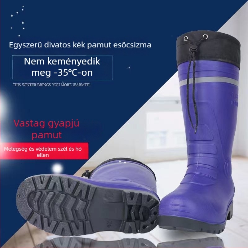 Férfi téli PVC esőcsizma meleg bélés és juhbőr belsővel, vízálló, csúszásmentes, melegen tartó