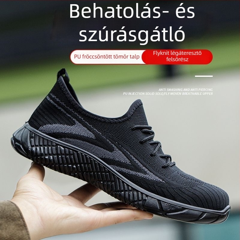 Nyári férfi munkavédelmi cipő ütésálló és perforáció elleni védelemmel, légáteresztő, könnyű, strapabíró merev talppal