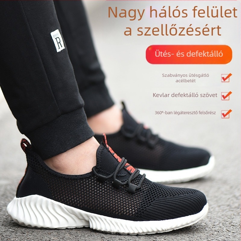 Könnyű férfi munkavédelmi cipő Flyknit felsőrésszel, anti-perforáció, csúszásmentes és kopásálló
