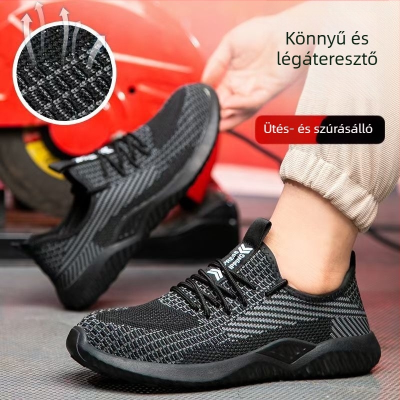 Új négy évszakos védőmunkacipő, lélegző kötött felsőrésszel, puha talppal, ütés- és perforációálló, kényelmes munkahelyi lábbeli