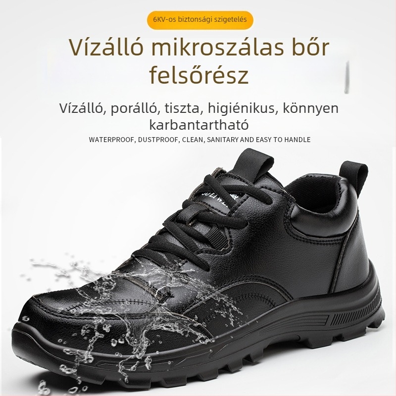 Férfi munkavédelmi cipő műanyag- és acélorrúval, ütésálló és perforáció elleni védelemmel, könnyű és kényelmes, Kevlar szigeteléssel, négyévszakos építőipari lábbeli