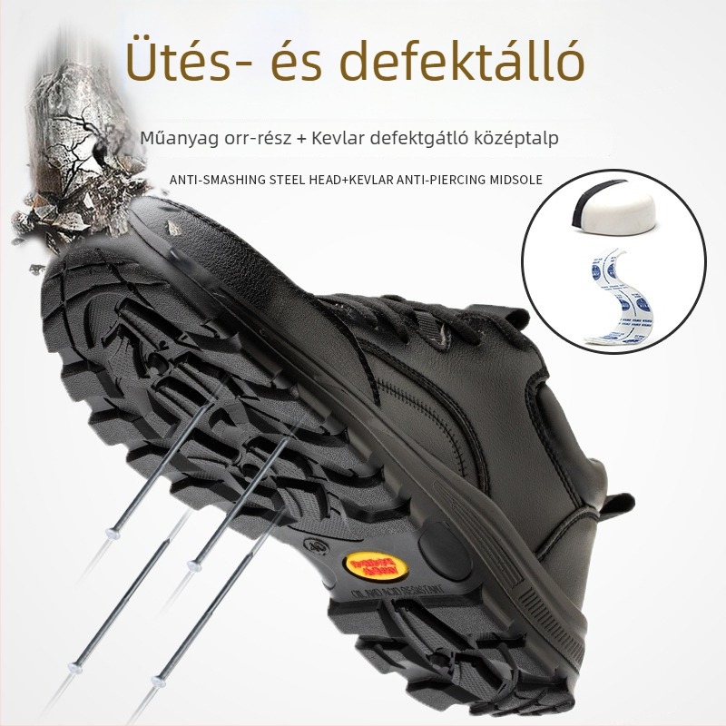 Férfi munkavédelmi cipő műanyag- és acélorrúval, ütésálló és perforáció elleni védelemmel, könnyű és kényelmes, Kevlar szigeteléssel, négyévszakos építőipari lábbeli