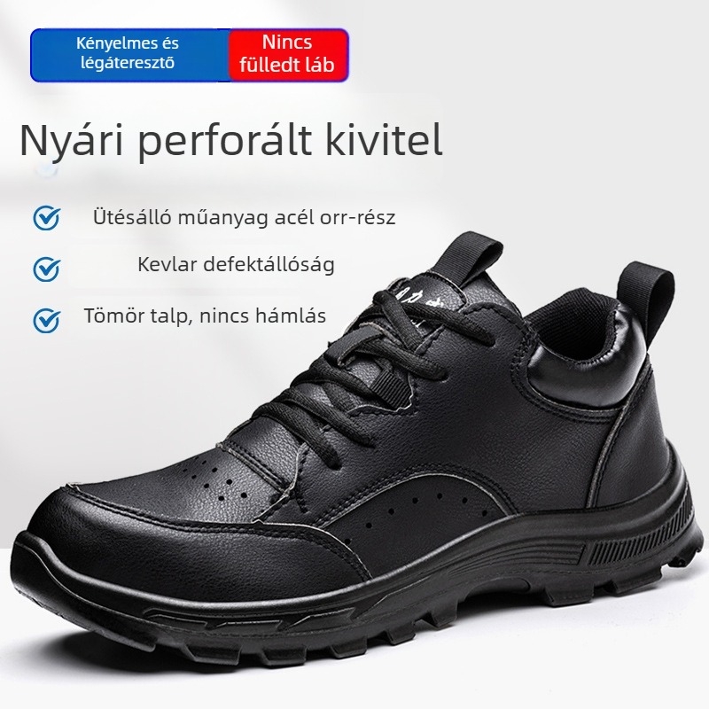 Férfi munkavédelmi cipő műanyag- és acélorrúval, ütésálló és perforáció elleni védelemmel, könnyű és kényelmes, Kevlar szigeteléssel, négyévszakos építőipari lábbeli