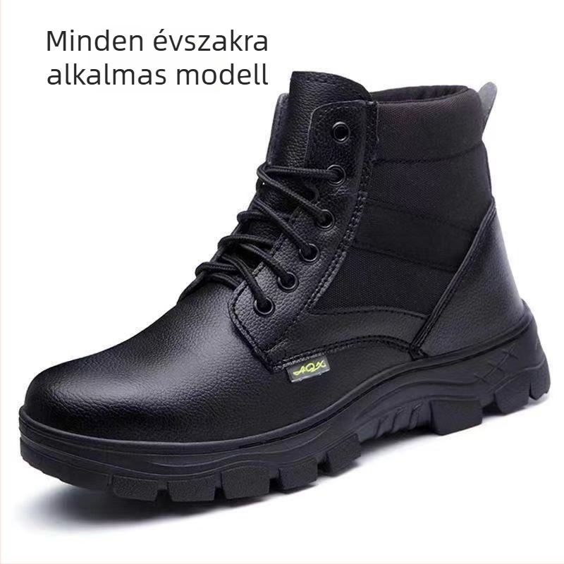 Munkavédelmi cipő acélorrú, ütés- és perforációálló, vízálló, meleg fekete bőr cipő velúrbéléssel
