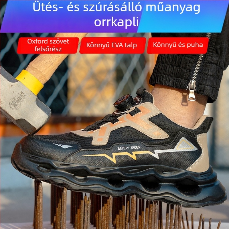 Férfi munkavédelmi cipő EVA talppal, könnyű és kényelmes, ütésálló és átszúrás elleni védelemmel, forgó gombos gyorskioldó rendszerrel