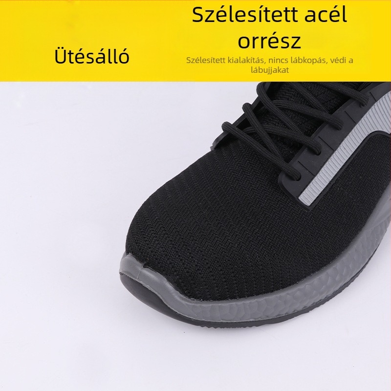 Nyári lélegző hálószövésű munkavédelmi cipő acélorrú védővel, ütés- és perforáció elleni védelemmel, uniszex