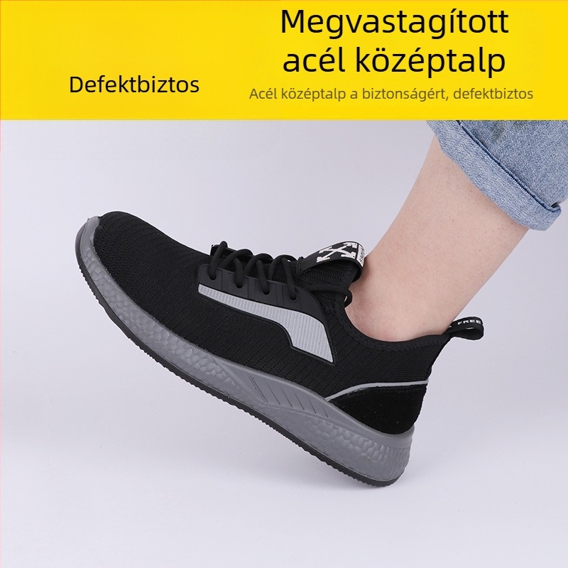 Nyári lélegző hálószövésű munkavédelmi cipő acélorrú védővel, ütés- és perforáció elleni védelemmel, uniszex