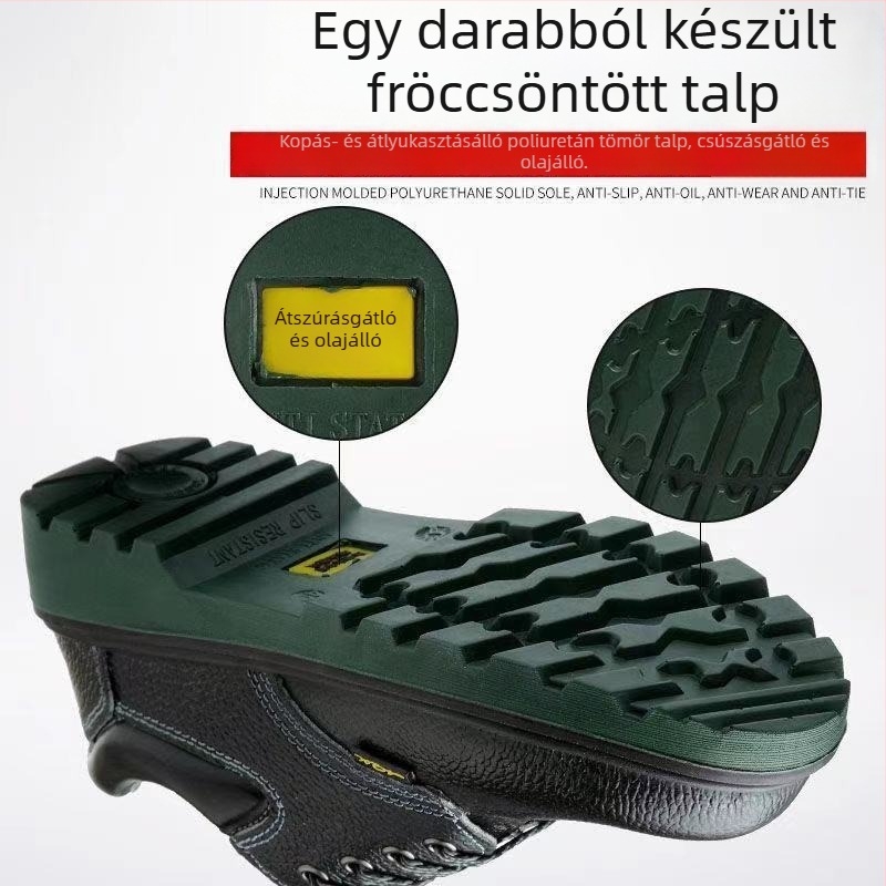 Férfi acélbetétes bőrcipő – ütésálló és lyukbiztos, téli munkacipő, antistatikus, kopásálló