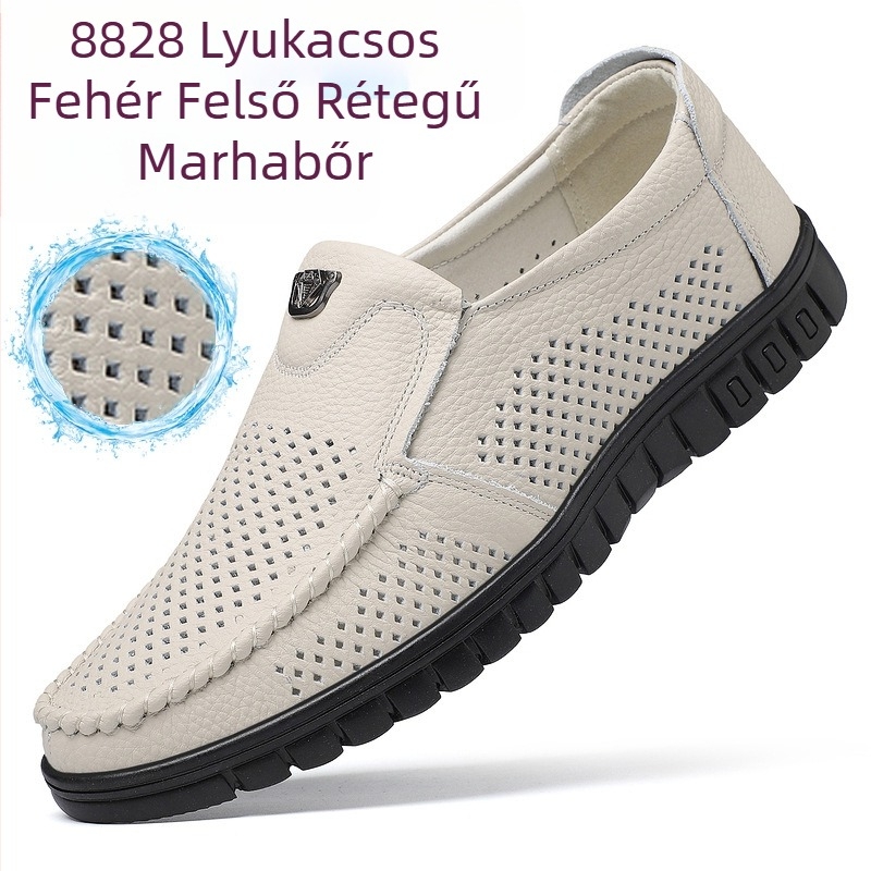 Férfi loaferok felső bőrből, légáteresztő, könnyű casual cipők, csúszásmentes