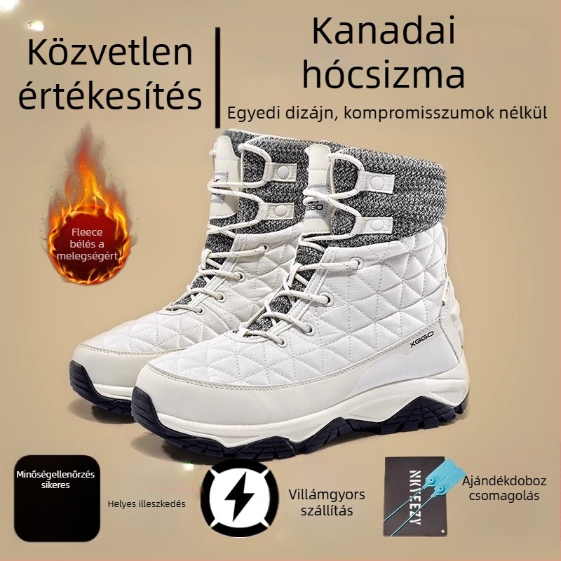 Unisex téli hócsizma, vízálló, csúszásmentes, fleece bélésű és vastag, -40°C alatti hőmérsékletre, hétköznapi túra stílus