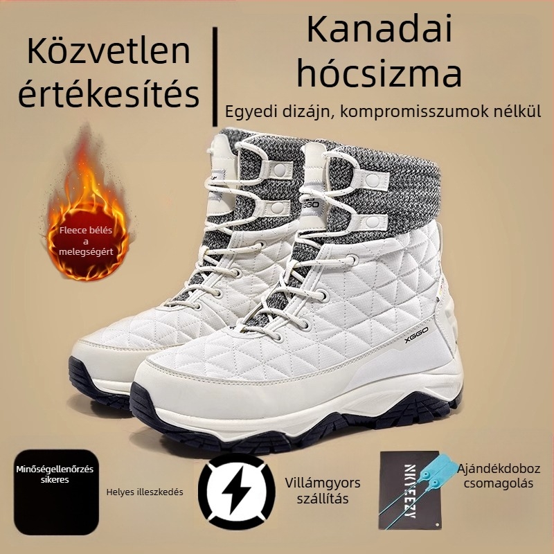 Unisex téli hócsizma, vízálló, csúszásmentes, fleece bélésű és vastag, -40°C alatti hőmérsékletre, hétköznapi túra stílus