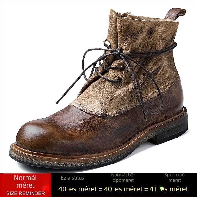 Férfi bőrcsizma tehenek bőréből, fleece béléssel, rövid cipő, sokoldalú, valódi bőr, brit retro stílusú Martin csizmák, munkacsizma, s desert/motoros ihletű dizájnnal