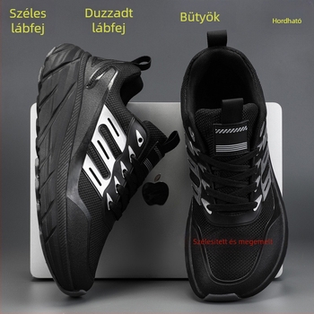 Légáteresztő férfi sneaker széles orral, denim felsőrésszel, mindennapi cipő