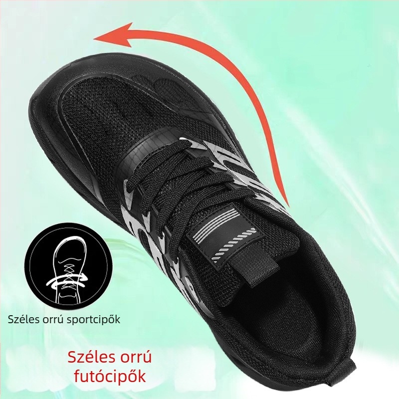 Légáteresztő férfi sneaker széles orral, denim felsőrésszel, mindennapi cipő