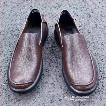 Férfi marhabőr slip-on cipő, lélegző nyári casual viselet, vezetéshez, lágy talppal