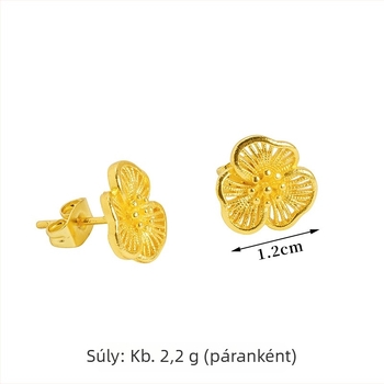 Hárompetálú virág üreges fülbevalók, arany tónus, elegáns retró stílus
