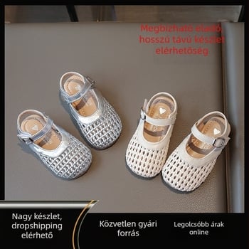 Koreai stílusú hercegnő szandál perforált kötött mintával lányoknak - nyár 2025