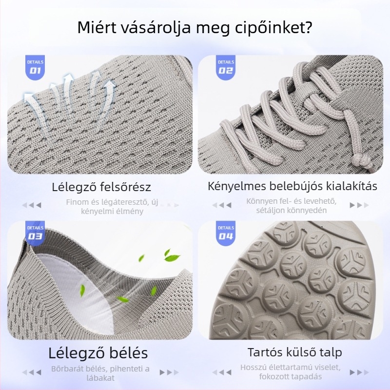 Férfi sportcipő, lélegző háló felsővel, fűzővel, mindennapi futócipő