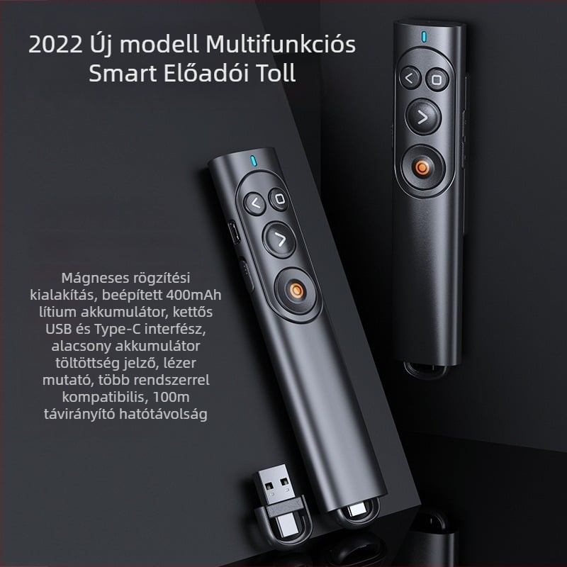 Új, többfunkciós PPT zöld lézeres oldalváltó toll, távirányítóval, oktatáshoz és előadásokhoz, Type-C töltéssel