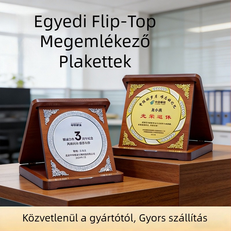 Összecsukható fa díj plakett gravírozással és aranyozással