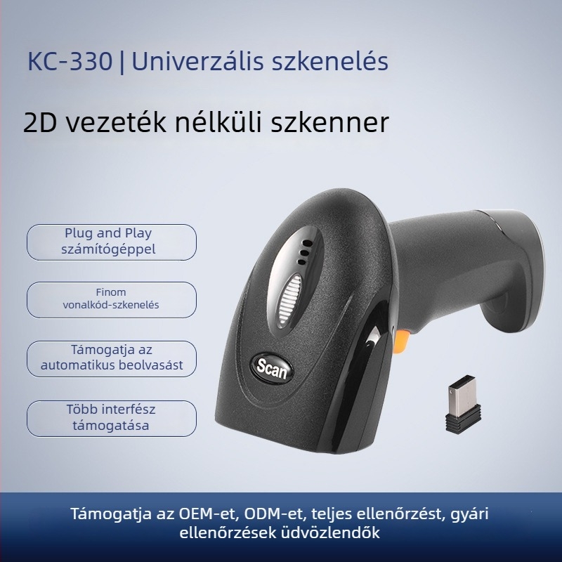 Vezeték nélküli 1D/2D vonalkódolvasó, USB csatlakozással, kézi használatra, kiskereskedelemhez és kórházi patikákhoz
