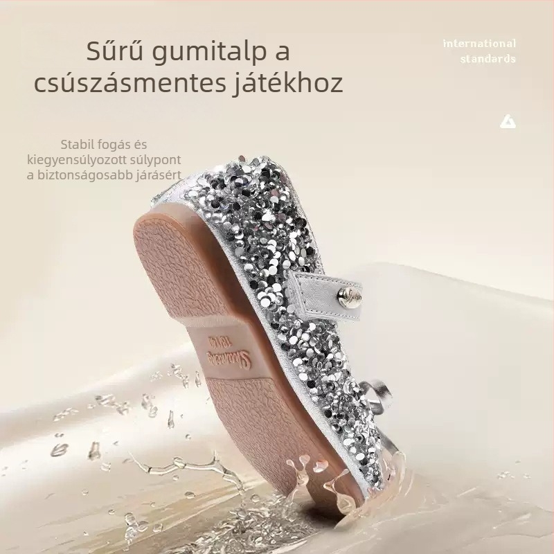 Koreai stílusú hercegnőcipők kislányoknak, tavasz–ősz szezonra, masnival és strasszokkal, kényelmes puha talpú