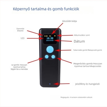 Ruidida R5D 2D Bluetooth többmódban használható kézi vonalkódolvasó kijelzővel, hordozható USB olvasó