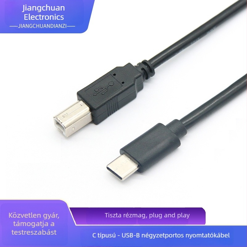 Type-C a BM nyomtatóhoz kábel, USB 3.1 a négyzetes szkennerhez adatkábel Android telefonhoz és okos zongorához