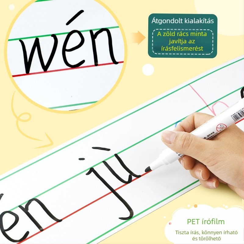 Xinguo mágneses fehér tábla piros négy vonalas és három rácsos elrendezéssel az angol ábécé írásához, pinyin rácsok, kiterjesztett méret 12×84 cm