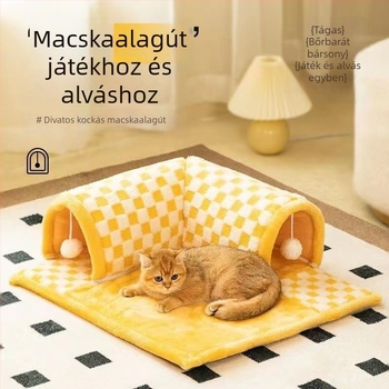Csőalagút formájú kisállatágy meleg takaróval — beltéri labirintus alagút macskáknak és kis testű kutyáknak, levehető és mosógépben mosható, egész éves használatra