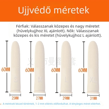Fehér latex ujjvédők, csúszásmentes, vastított kivitel, pöttyökkel nyomtatva, bankjegyek számolásához; védőfelszerelés laborban és mikroelektronikában