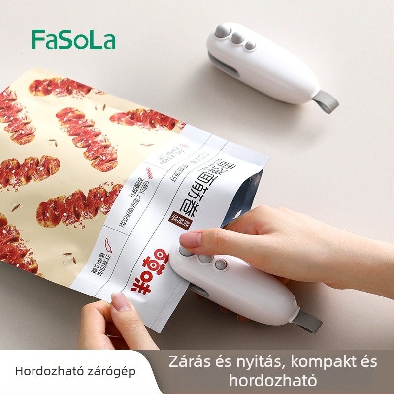 FaSoLa Hordozható, Újratölthető Vákuumos Záró Készülék Snackzacskókhoz, Mini, Kézi Nyomás